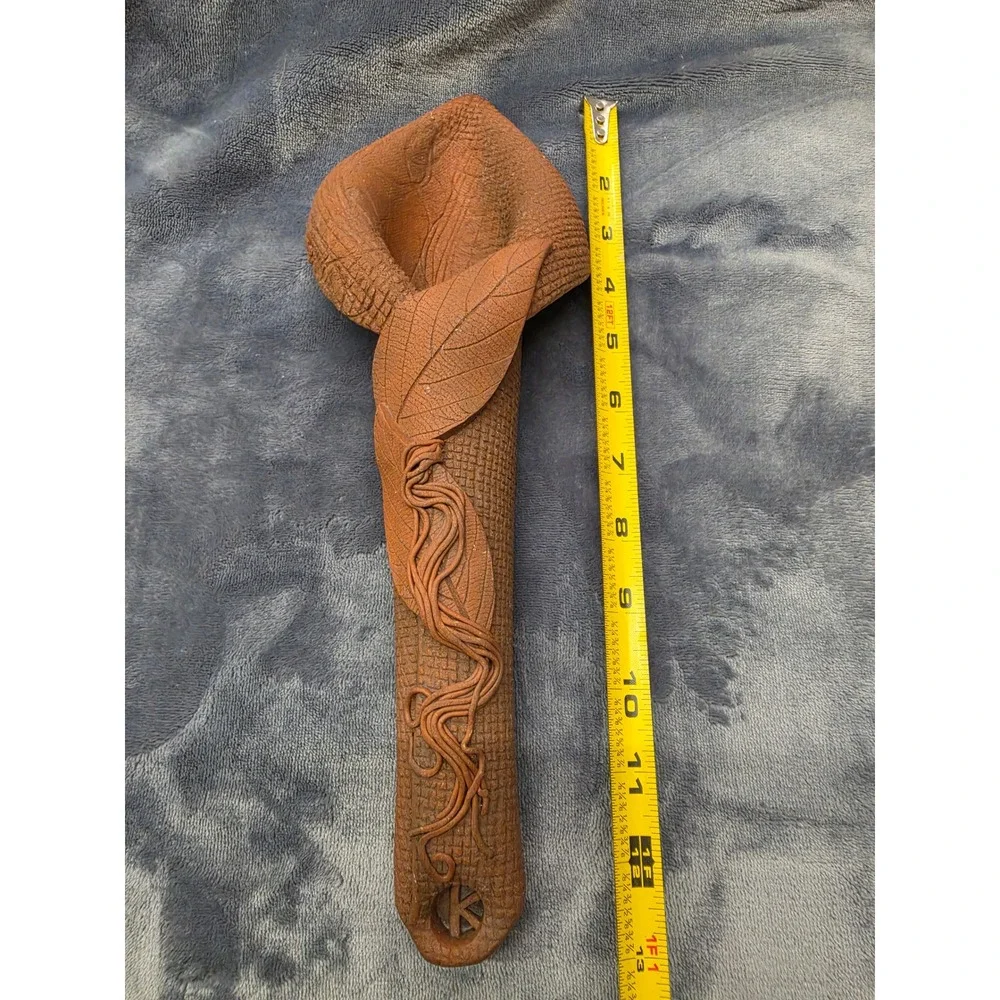 Studio Pottery Terracotta Calla Lily Wall Pocket Vase Signed K 12.5 Inch Art